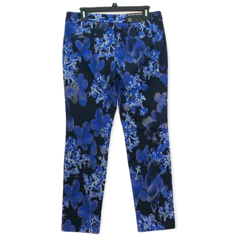 Banana Republic Women’s Size 4 Black Sloan Pants Blue Floral Print w/Hook NWOT